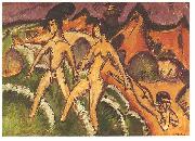 Ernst Ludwig Kirchner Female nudes striding into the sea France oil painting artist